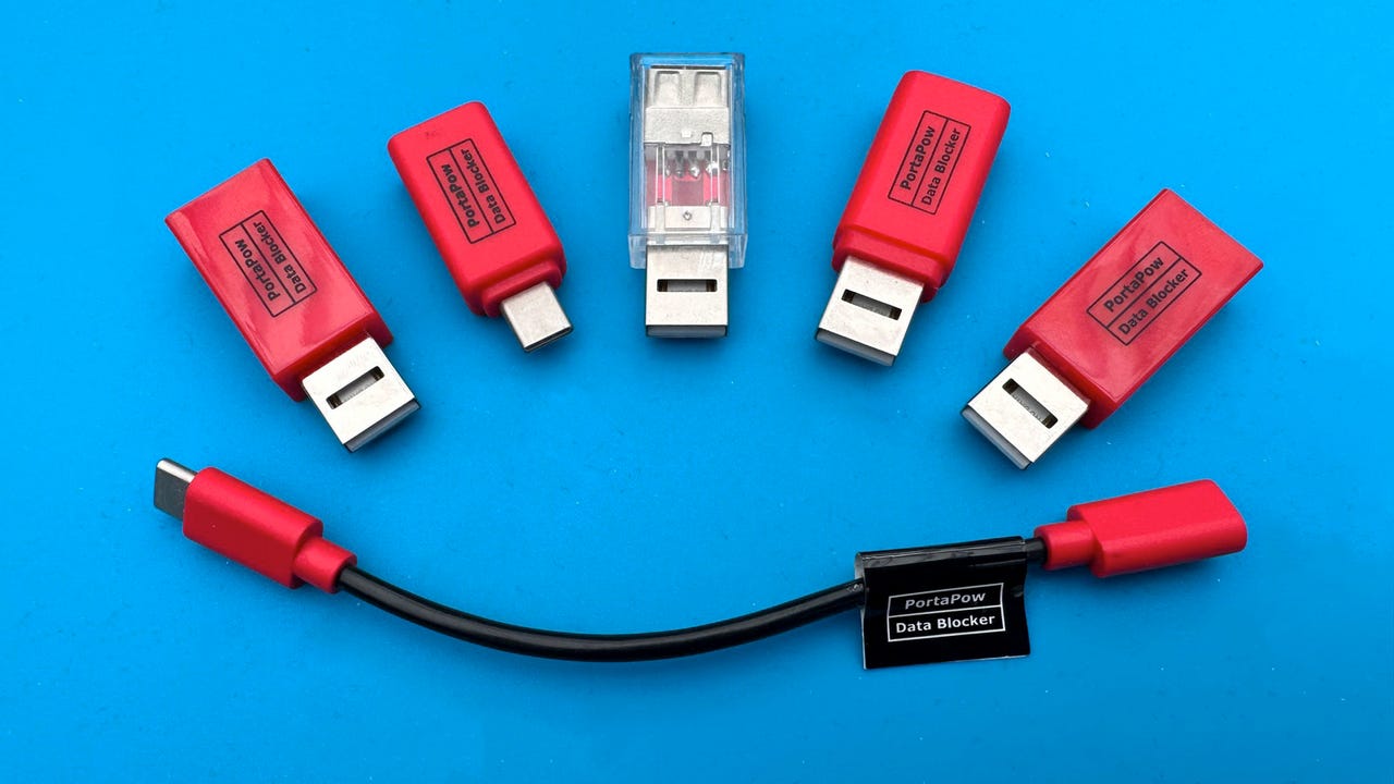 A selection of PortaPow USB condoms, also known as data blockers