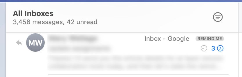 A sample email that has been used for a reminder.