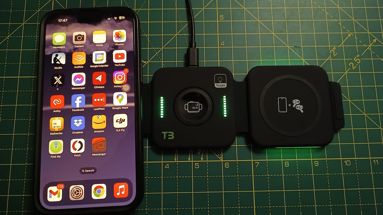 InfinaCore T3 Tri-Charge wireless charging pad.