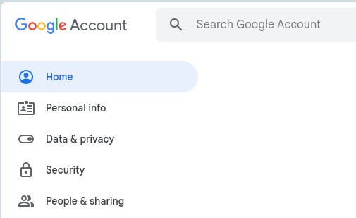 The Google My Account sidebar.