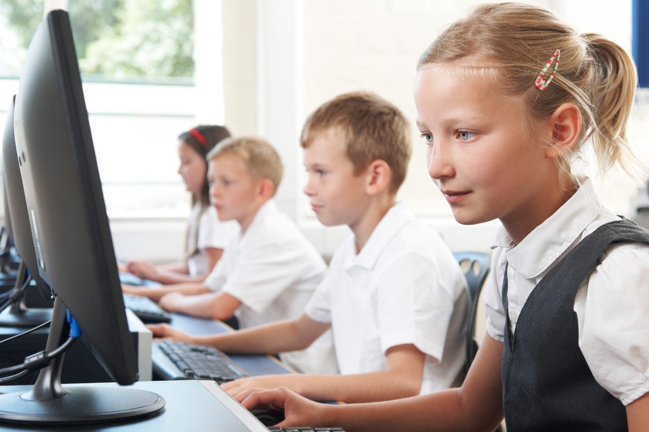 schoolchildren in computer class