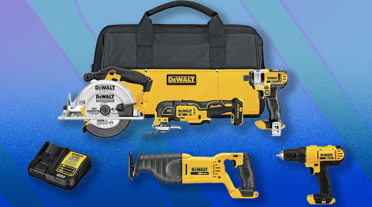 Get five cordless tools, two batteries, a charger, and a carry bag.