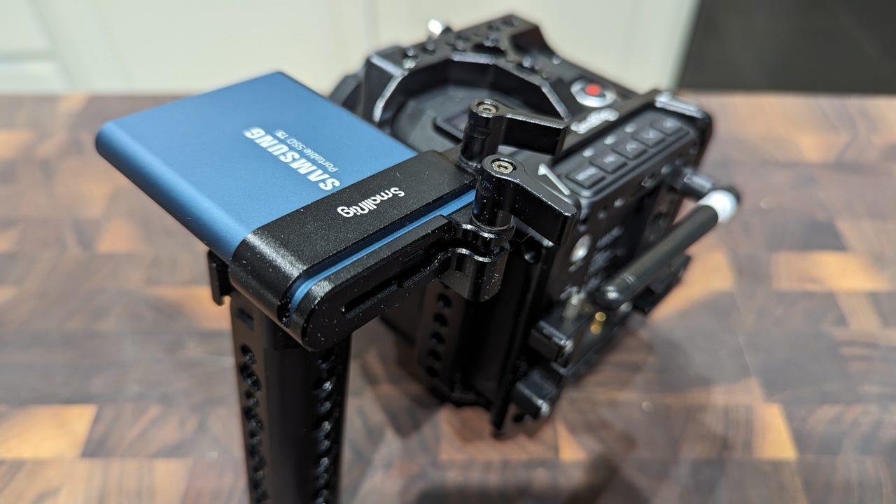 The Smallrig T5 mount attached to a Z Cam E2-F6 camera cage.