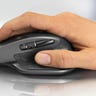 Person's hand on a Logitech wireless mouse