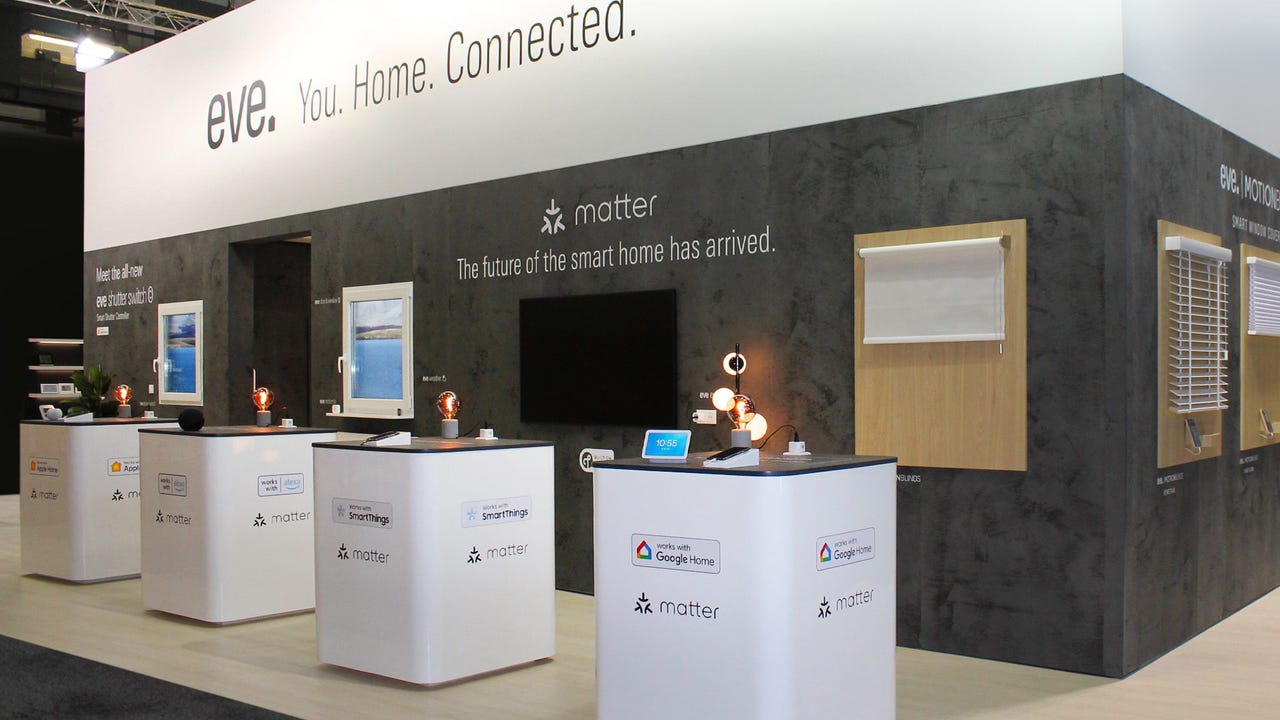 Display at IFA 2022 with devices on the stands. 