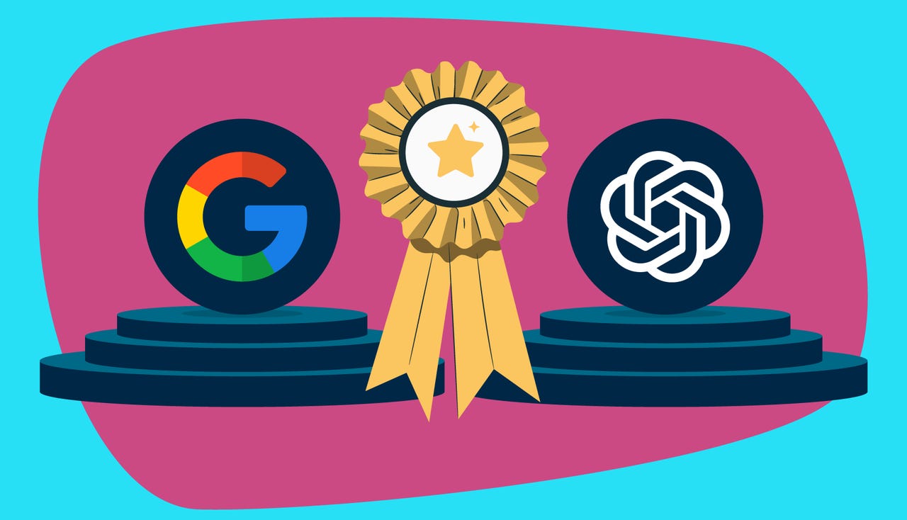 Google vs ChatGPT graphic showing both logos and a medal in the middle