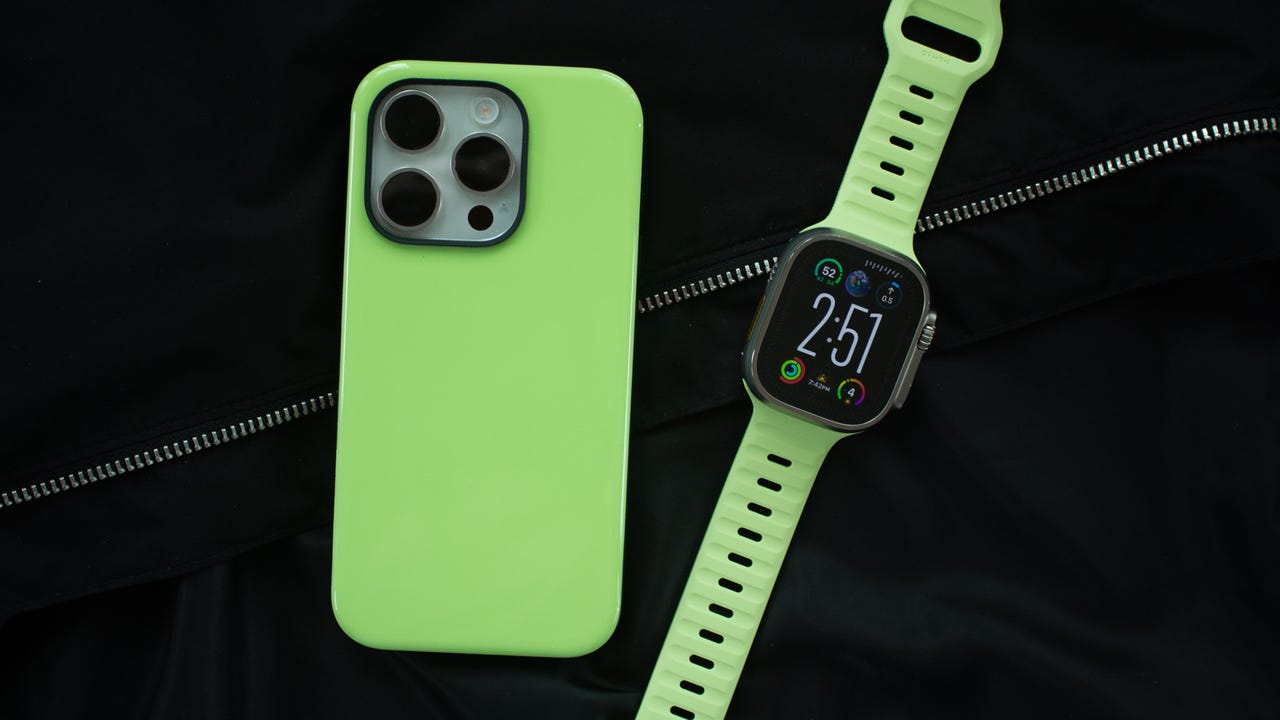 The Glow Sport case for iPhone and Glow 2.0 Apple Watch band from Nomad.