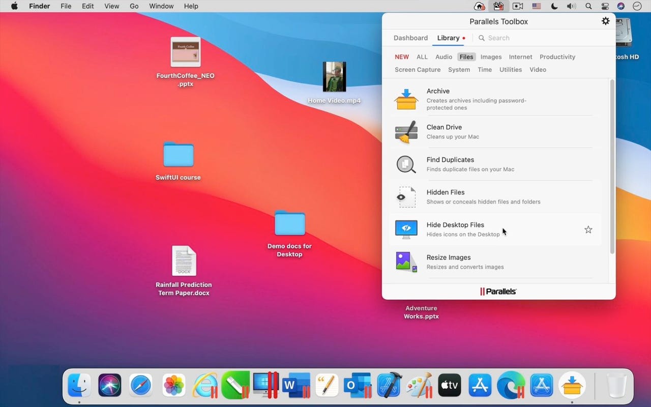 Parallels Toolbox for Mac: Hide Desktop Files