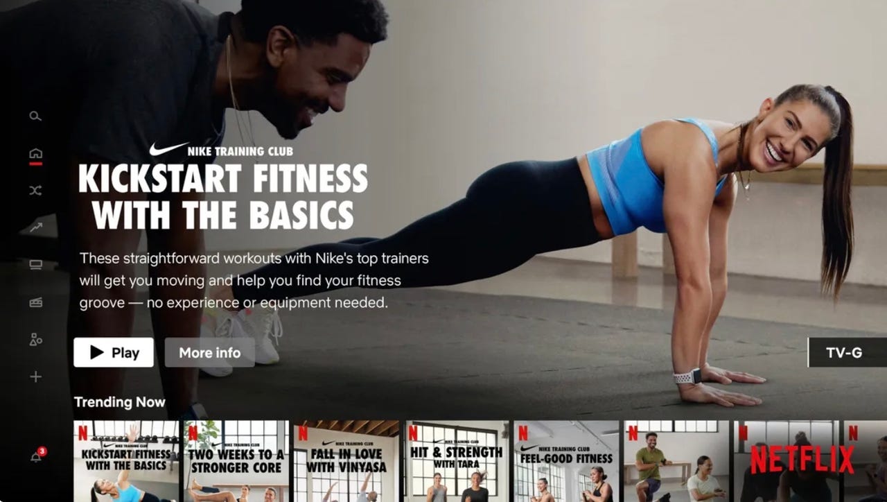Screenshot of Netflix's interface with Nike Training Club