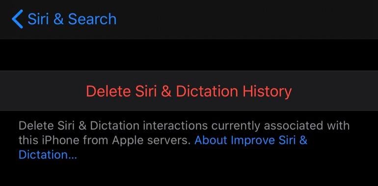 Delete Siri and Dictation History
