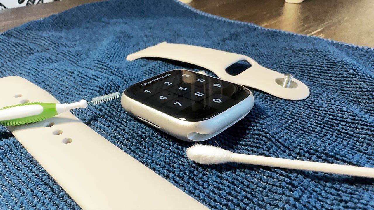 Apple Watch with cleaning materials