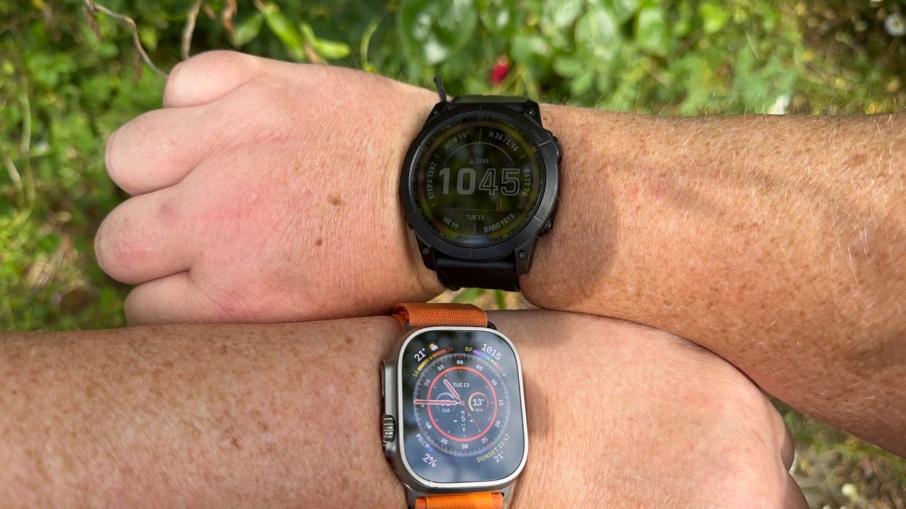 Yes, I've been wearing two smartwatches. The Garmin Fenix 7X Sapphire Solar Edition (top) and the Apple Watch Ultra (bottom).