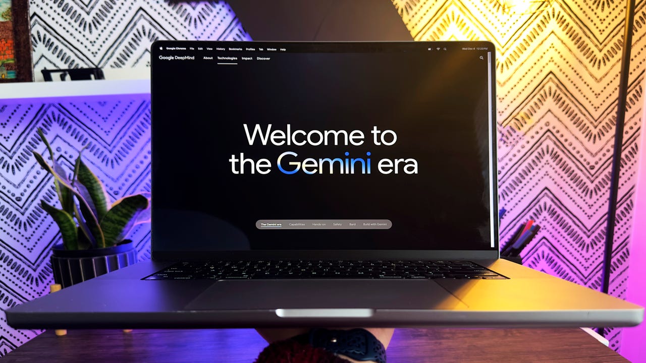 Google Gemini website on laptop reads, welcome to the Gemini era
