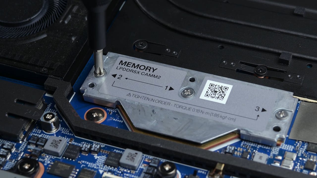 LPCAMM2 RAM module inside a Lenovo ThinkPad P1 Gen 7 workstation