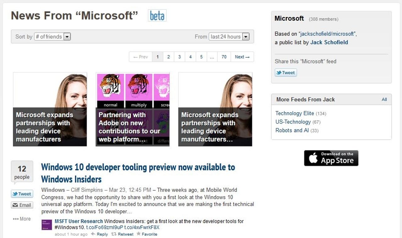 Nuzzel screen shot of a Microsoft list