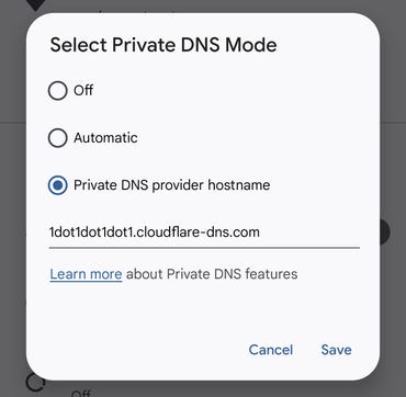 DNS Selector for Android 12.