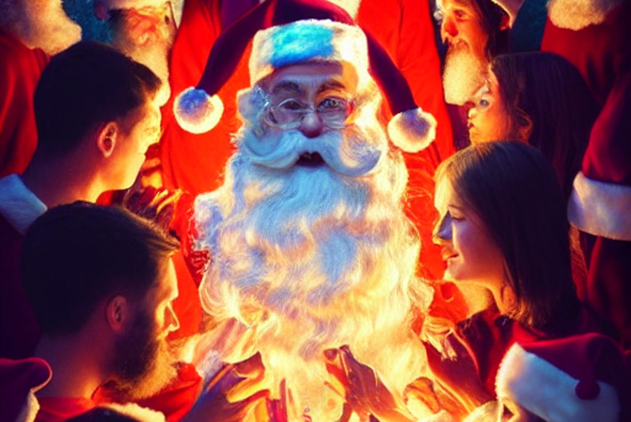 AI movie poster of Santa Claus and people surrounding him