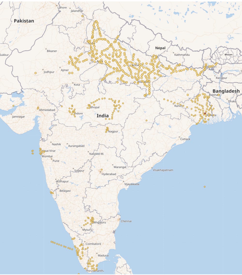 Real-time map of Indian buses