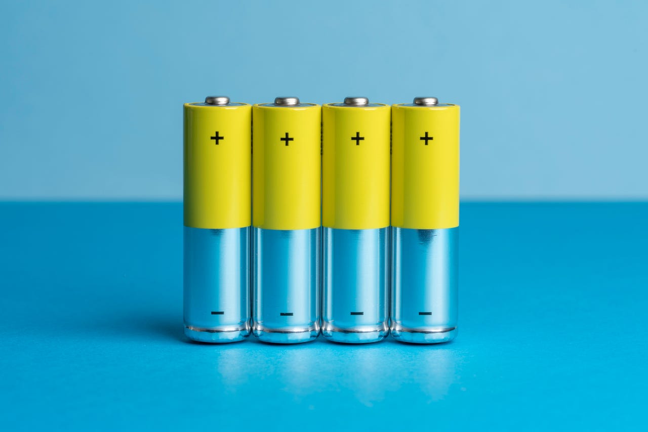 rechargeable batteries on a blue background