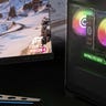 A Lenovo Legion 5i tower and monitor on a dark background. The monitor shows a scene from Forza Horizon 4.