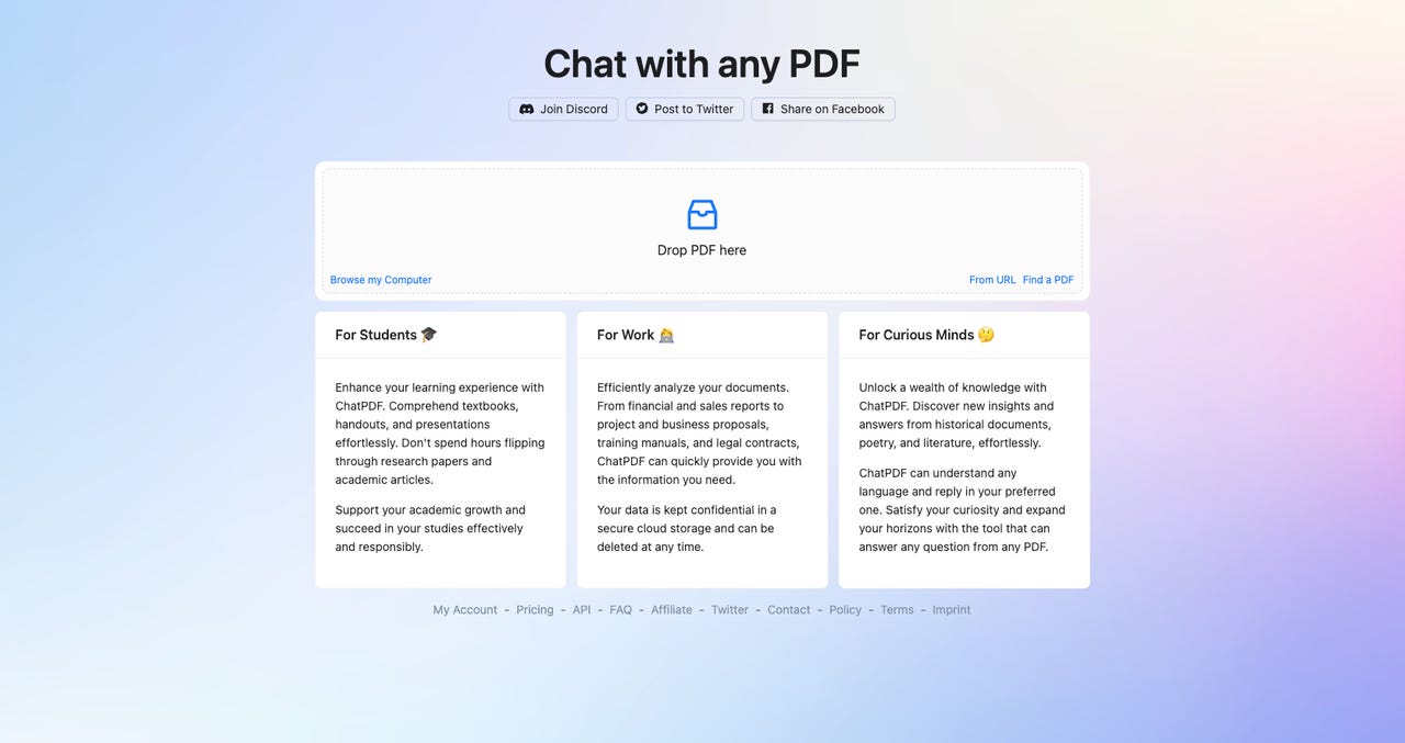 ChatPDF homepage