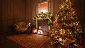 Calm image of interior Classic New Year Tree decorated in