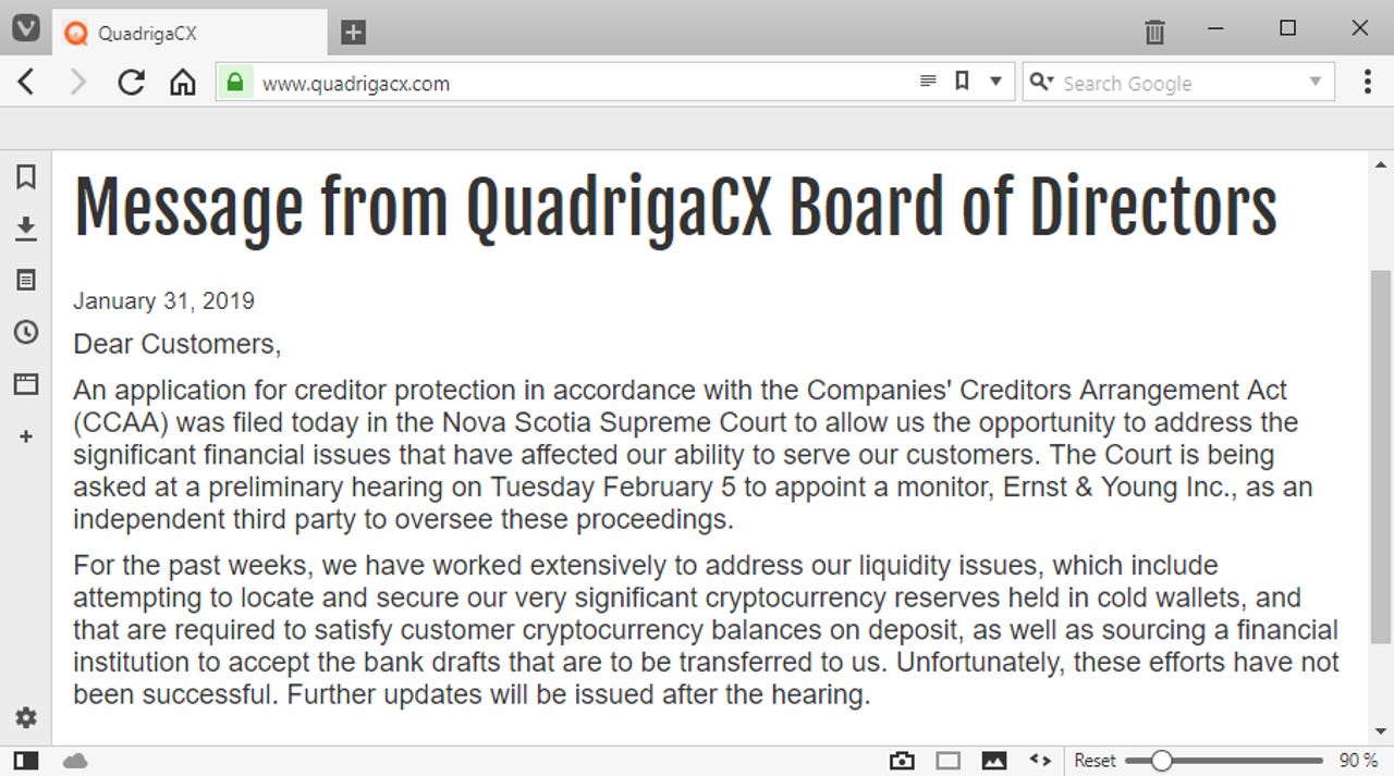 QuadrigaCX homepage