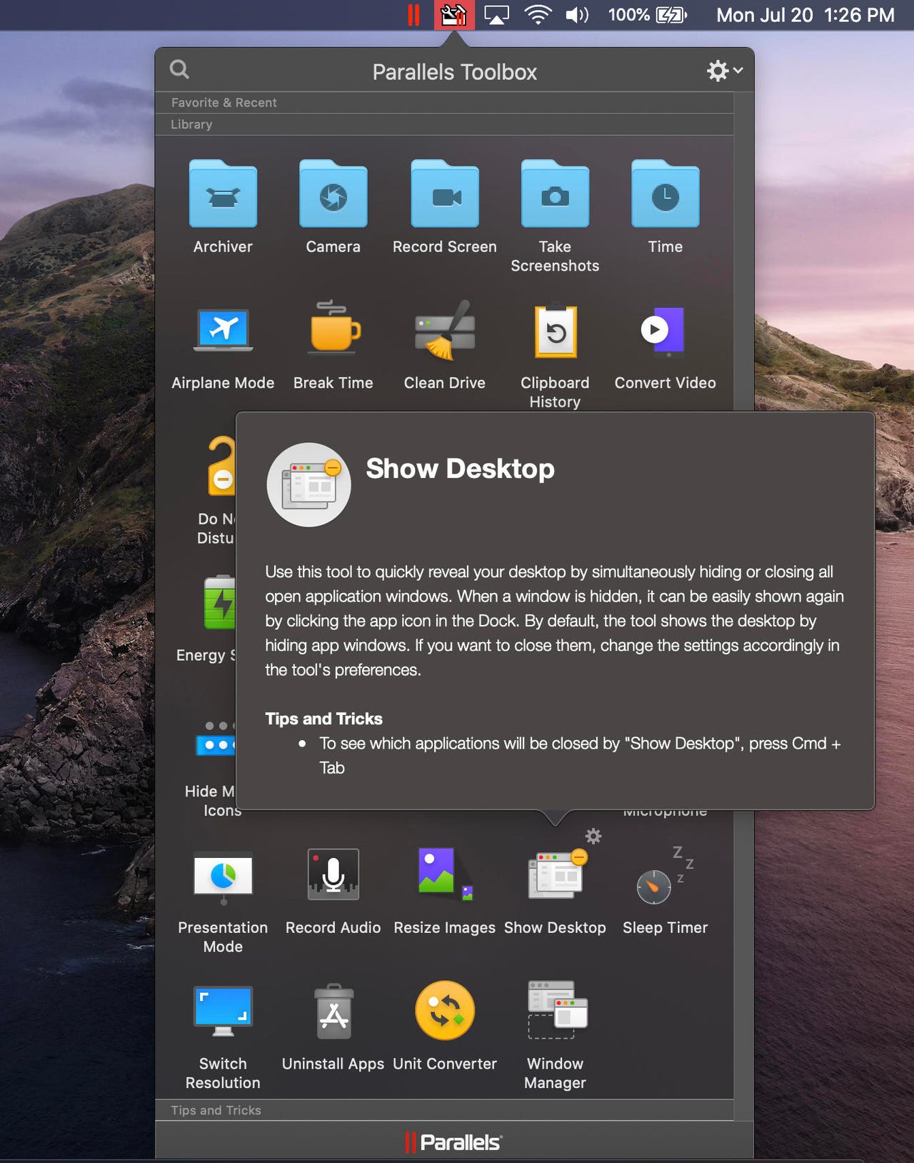 parallels-toolbox-show-desktop-macos-screenshot