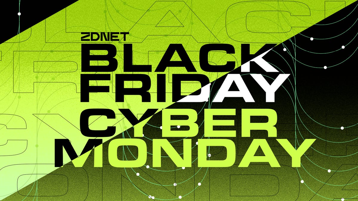 گرافیک سبز و سیاه سفارشی برای محتوای ZDNET Black Friday و Cyber ​​Monday.