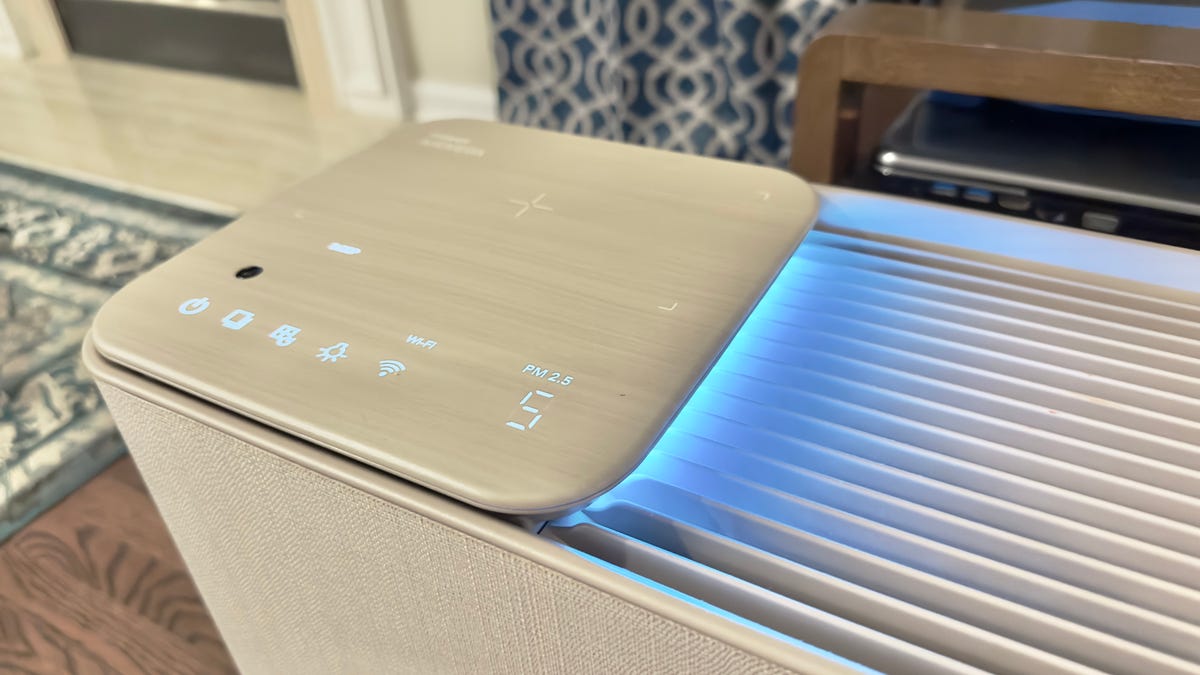 This smart air purifier doubles as a wireless charger and looks like mid-century furniture