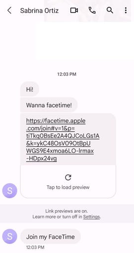FaceTime link on a Samsung phone