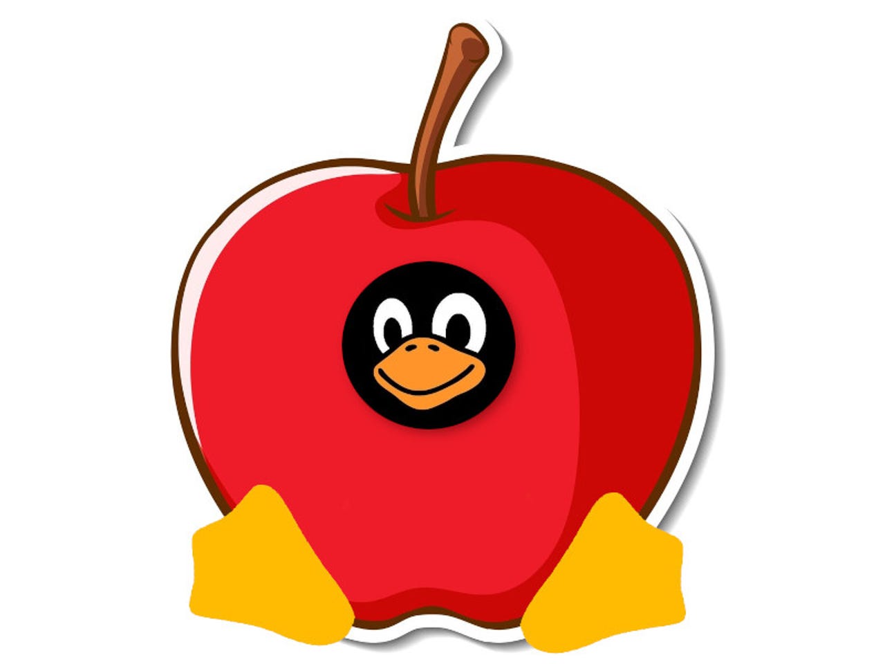 Penguin in apple costume.