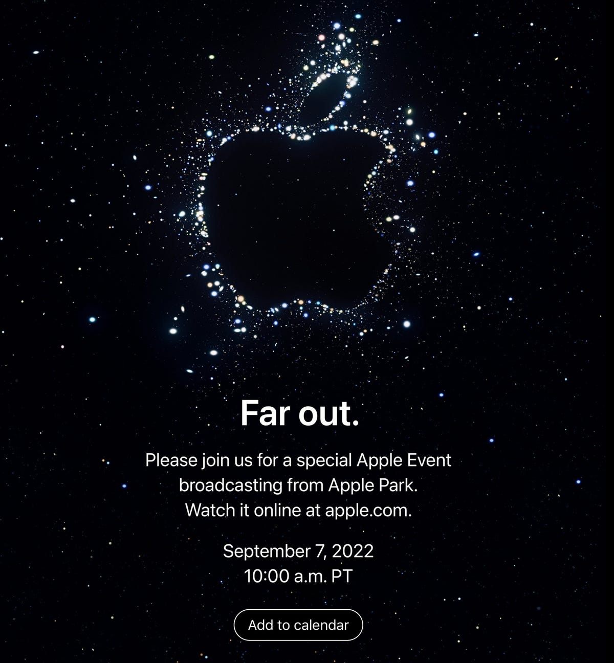 Apple Event invite saying Far out