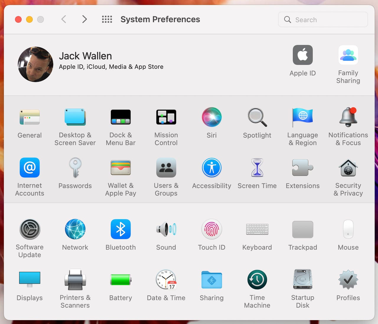 The System Preferences window in macOS Monterey.