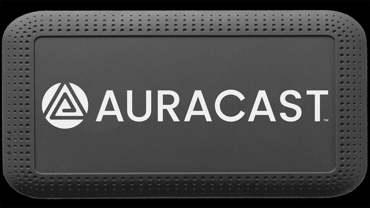 The Auracast logo on a speaker