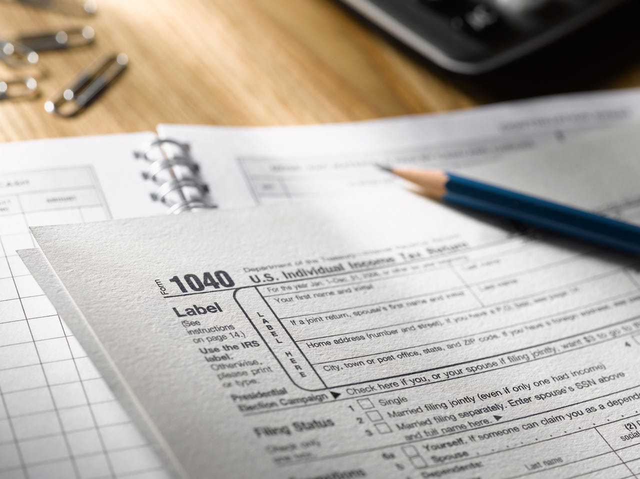 Tax forms on a desk