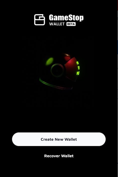 GameStop Wallet creation page