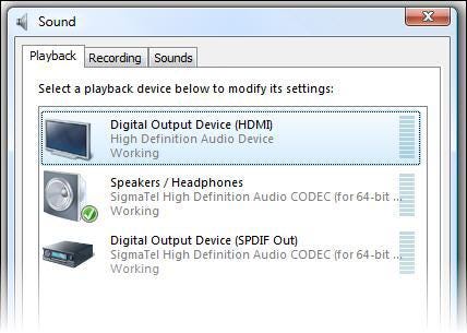 HDMI and SPDIF inputs in Windows Vista