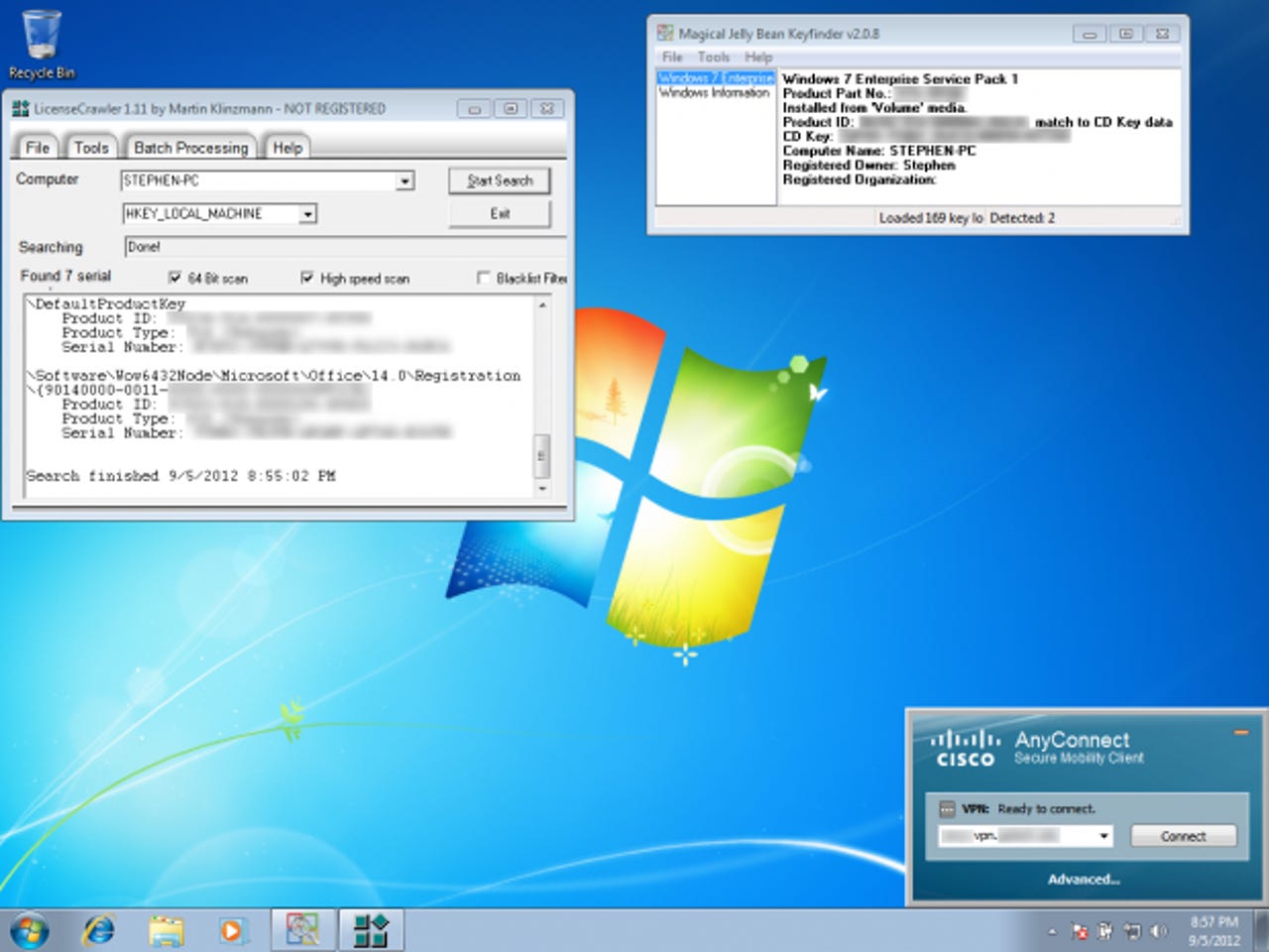 Windows 7 Enterprise SP1 and Office 2010 licenses, as well as VPN specs