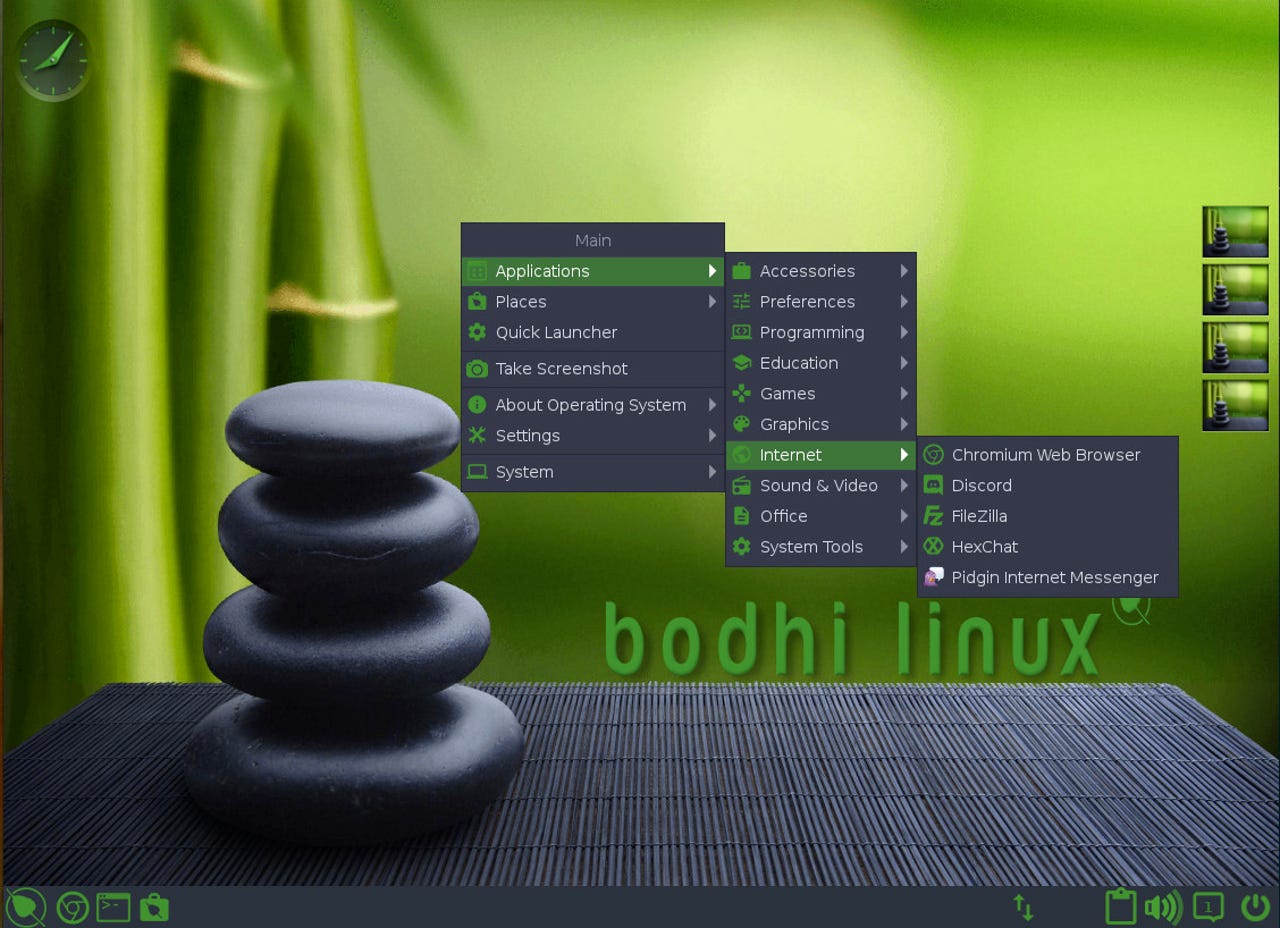 The Bodhi desktop menu in action.
