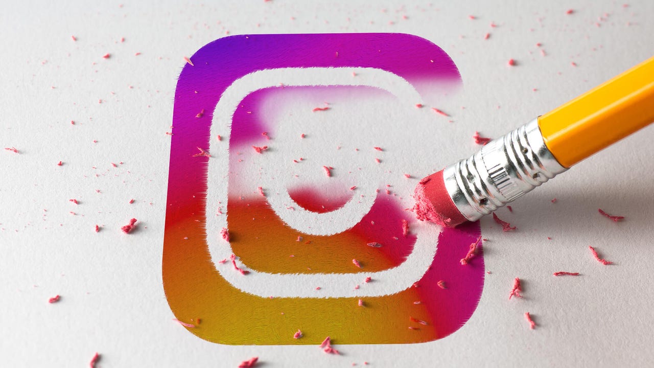 Instagram logo being erased by pencil eraser
