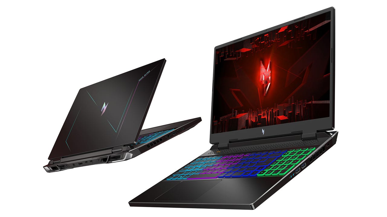 The front and rear of the Acer Nitro 16 gaming laptop