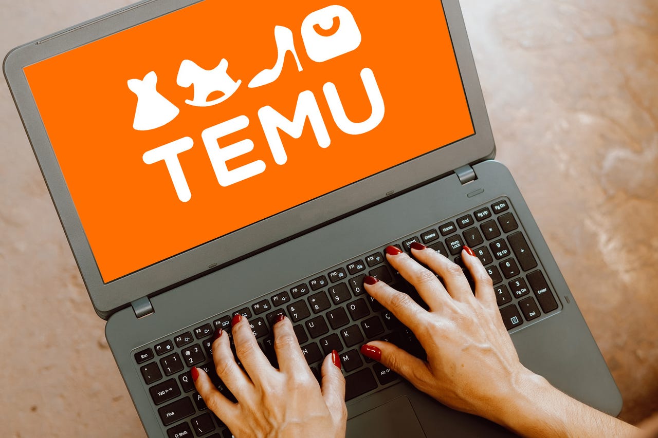the Temu logo is seen displayed on a mobile phone screen