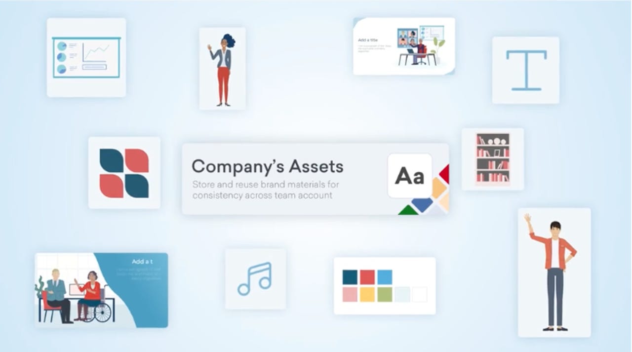 Imagen fija de un vídeo promocional de las nuevas herramientas de gestión de marca de Vyond