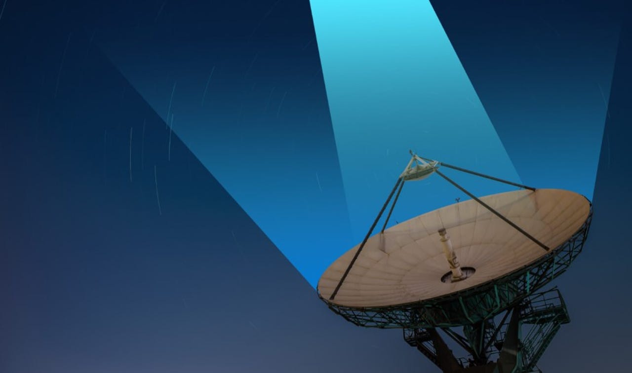 Satellite dish emitting blue right