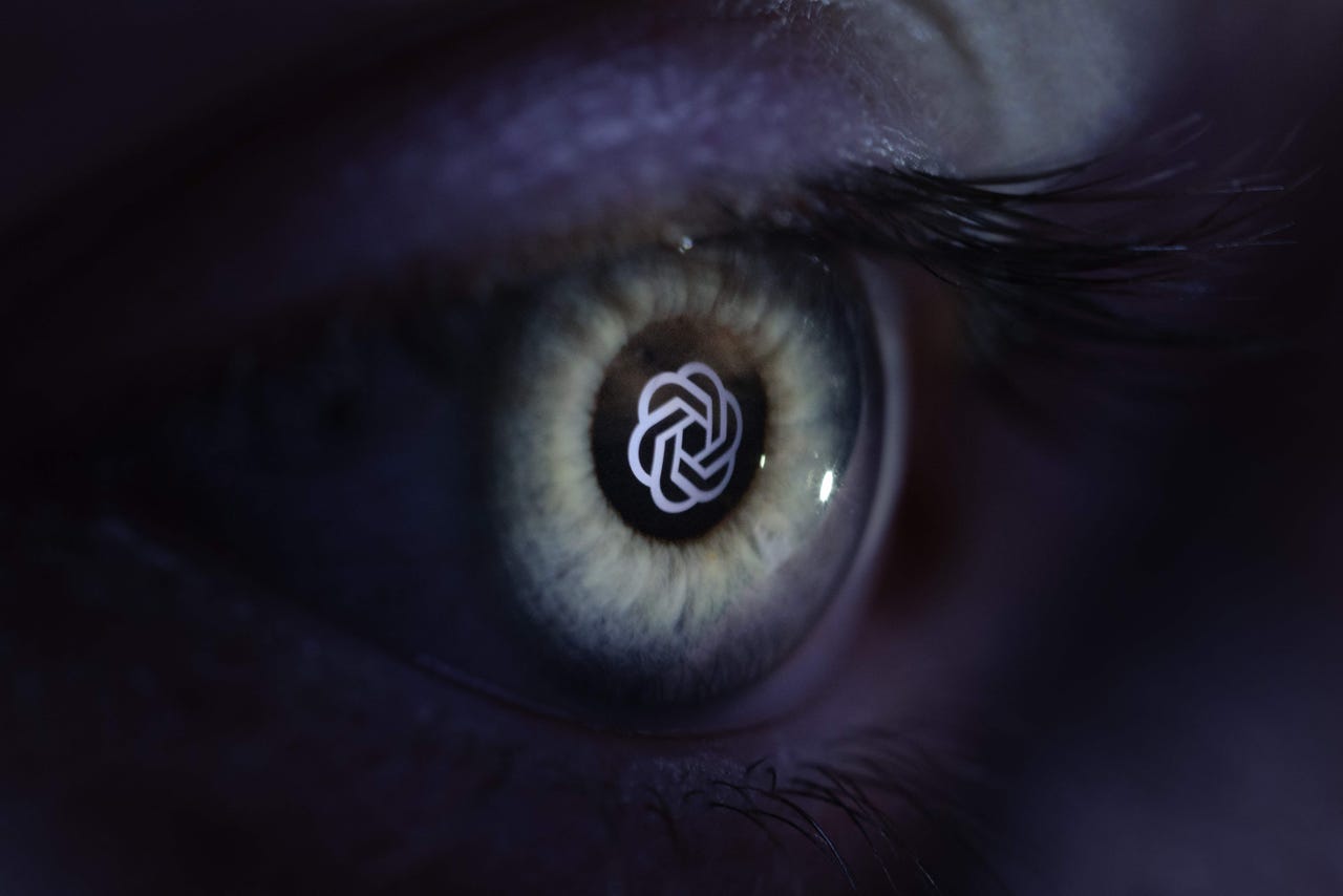 OpenAI logo reflected in human eye