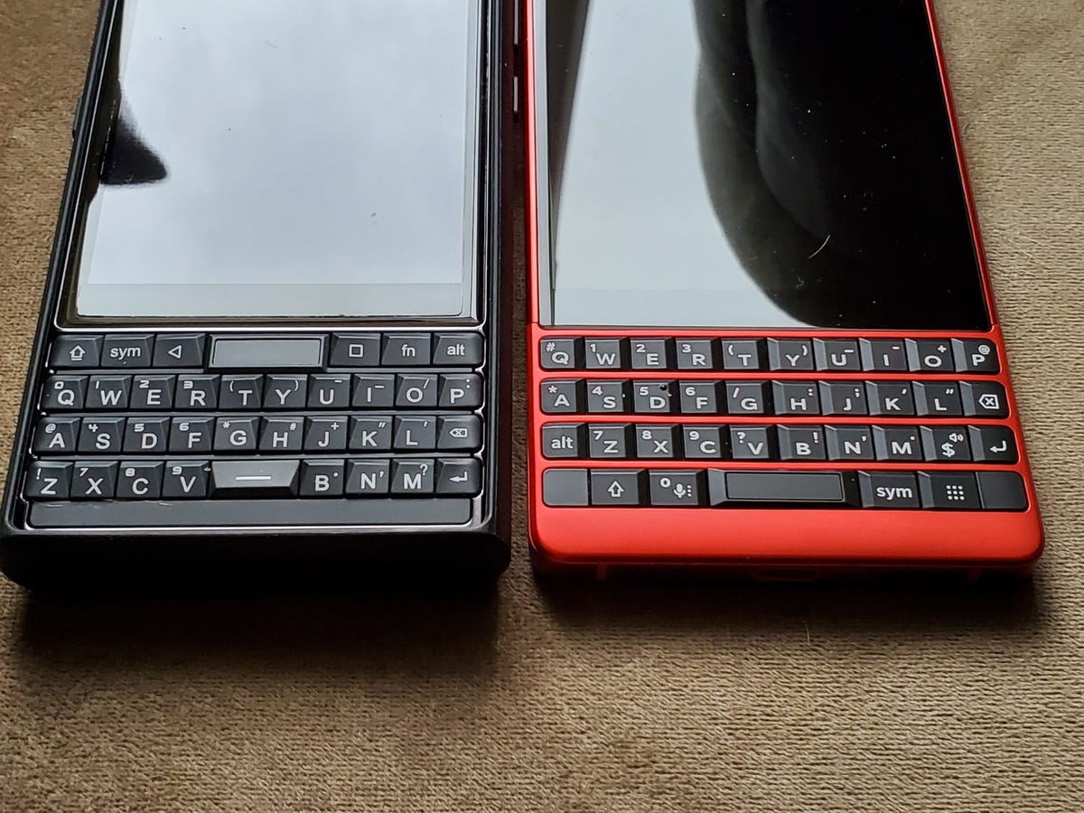 Black Unihertz Titan Slim and red BlackBerry Key2 
