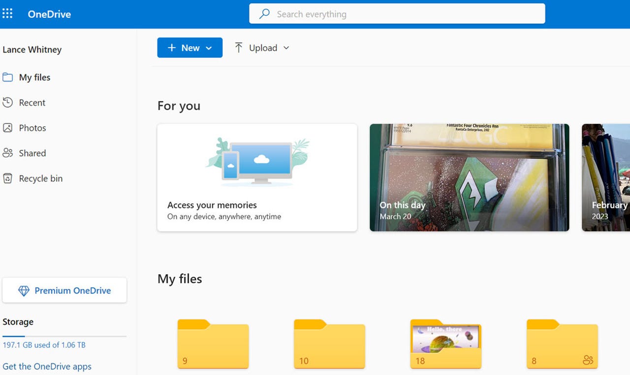 Viewing all your OneDrive folders and files online