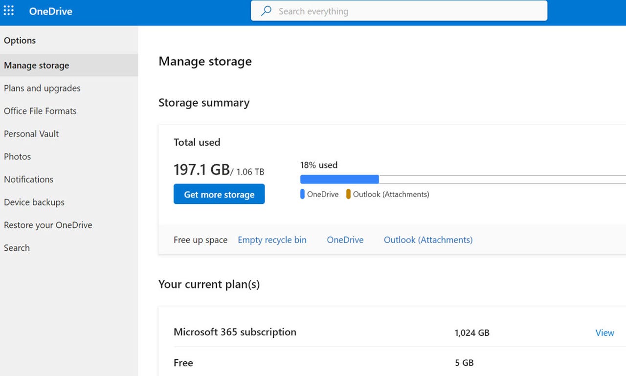 Managing your OneDrive storage online
