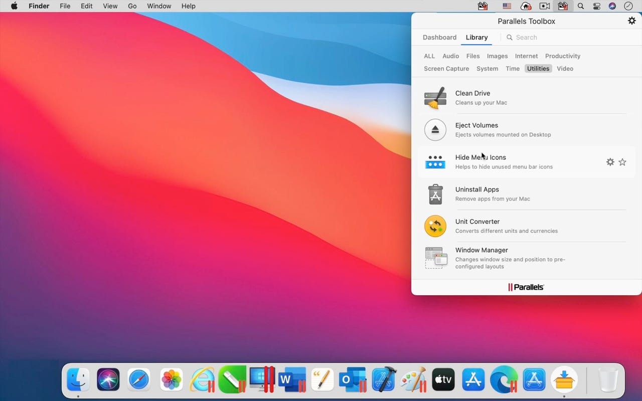 Parallels Toolbox for Mac: Hide Menu Icons